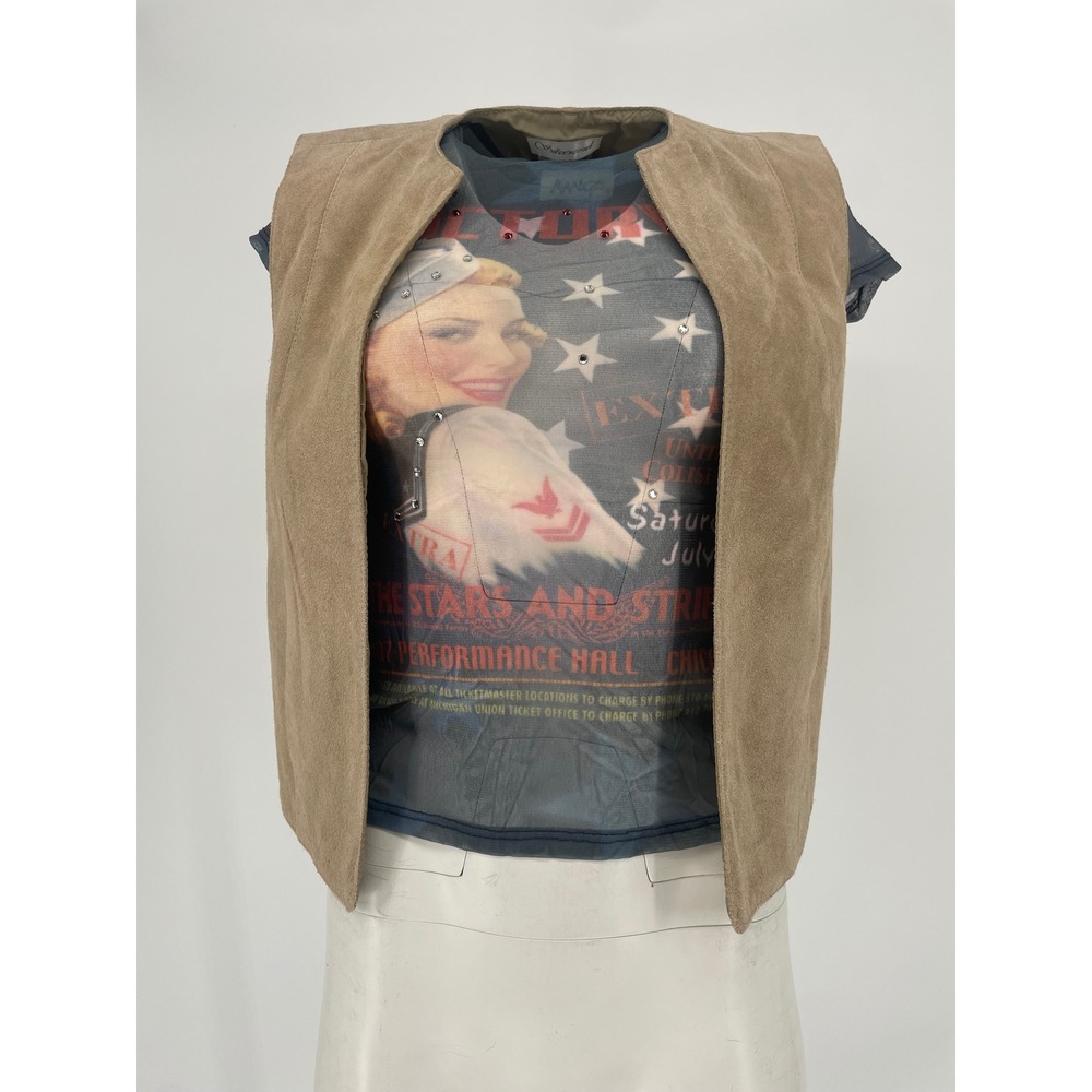 Vintage Suede Vest Beige Tan Minimalist Leather Open Front 90s Size 8 Women's